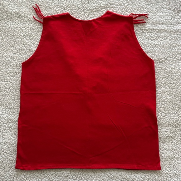VTG red fringe western sleeveless tank top V tee star conchos silver buttons L - Picture 3 of 9